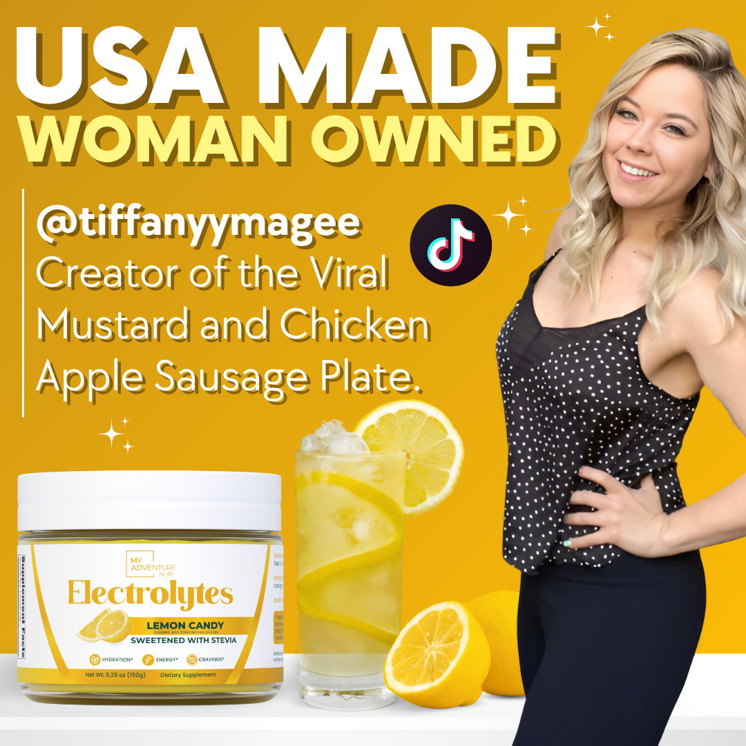 Lemon Electrolyte Drink Powder Mix My Adventure to Fit Tiffany Plate Tiktok Sugar Free Hydration Jar made in the usa woman owned