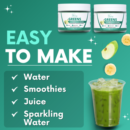 Apple Banana Greens Superfood Blend – Daily Greens Powder with Inulin Prebiotic for Gut Health & Digestion, Zero Sugar