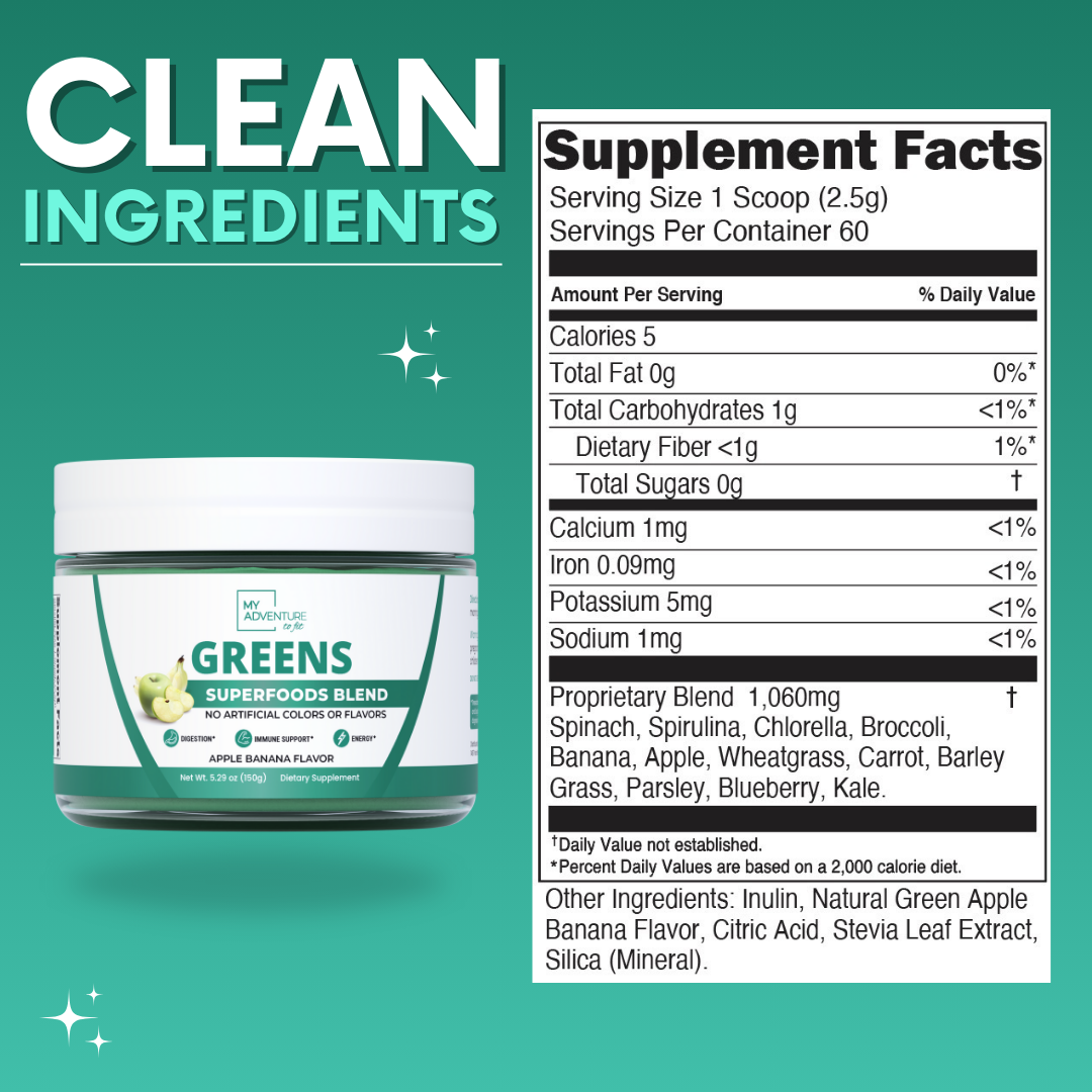 Apple Banana Greens Superfood Blend – Daily Greens Powder with Inulin Prebiotic for Gut Health & Digestion, Zero Sugar