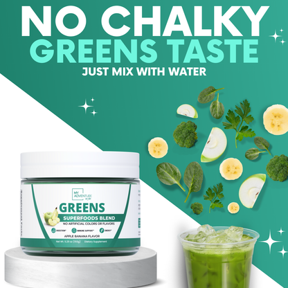 Apple Banana Greens Superfood Blend – Daily Greens Powder with Inulin Prebiotic for Gut Health & Digestion, Zero Sugar