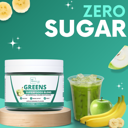 Apple Banana Greens Superfood Blend – Daily Greens Powder with Inulin Prebiotic for Gut Health & Digestion, Zero Sugar