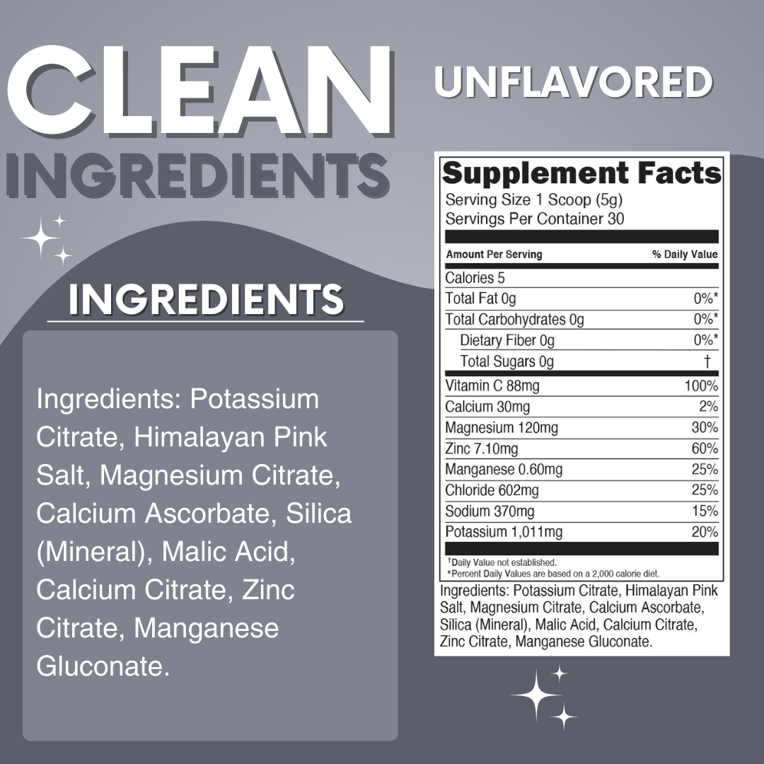 Unflavored Electrolytes Powder – Unsweetened, Zero Sugar Hydration (30 Servings)