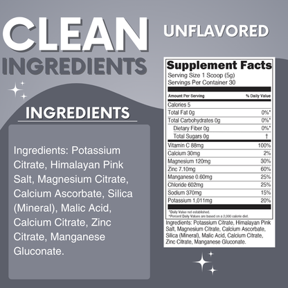 Unflavored Electrolytes Powder – Unsweetened, Zero Sugar Hydration (30 Servings)