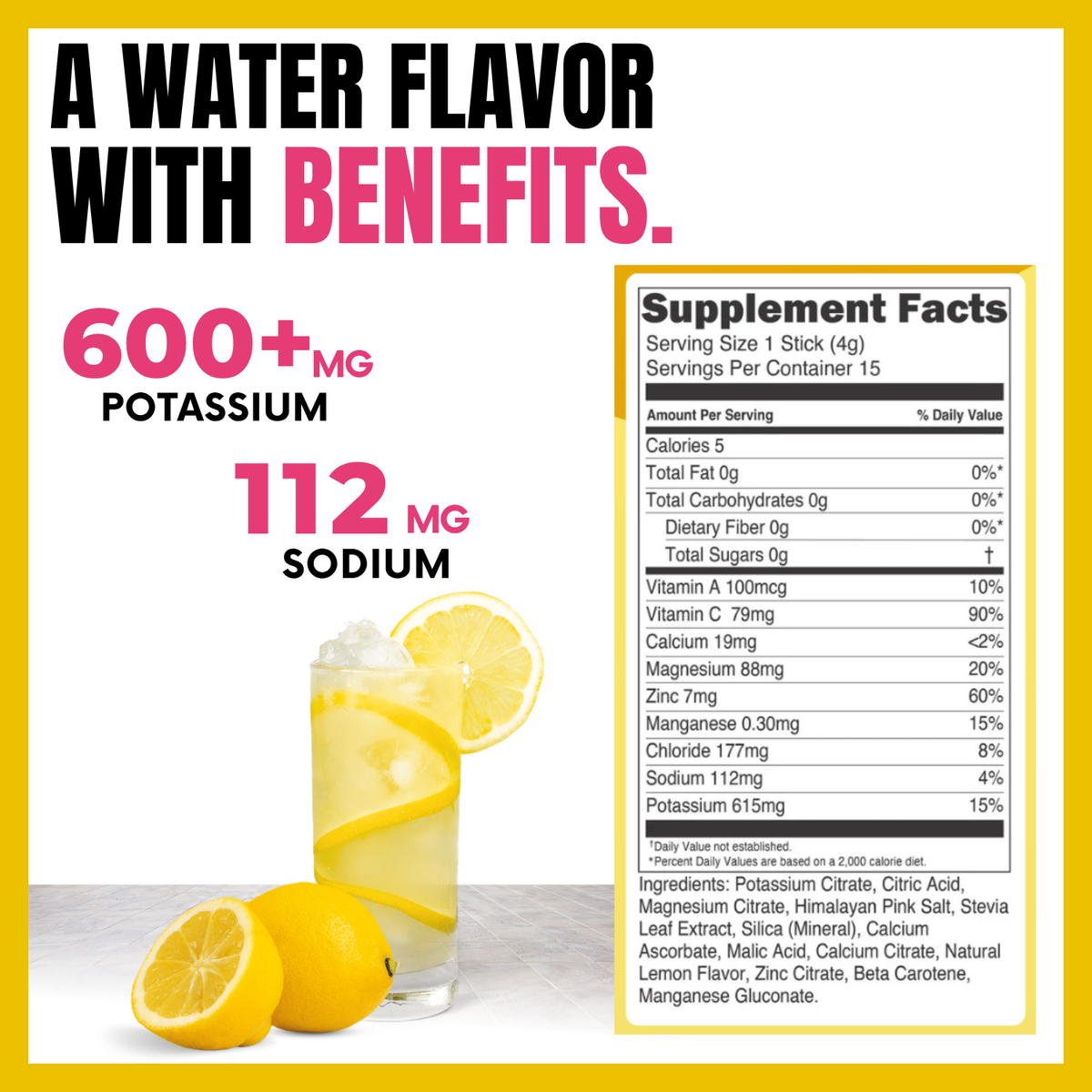 Lemon Candy Electrolytes | ZERO SUGAR Hydration | 15 Count Sticks