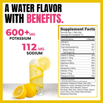 Lemon Candy Electrolytes | ZERO SUGAR Hydration | 15 Count Sticks