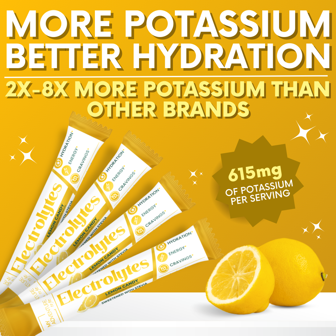 Lemon Candy Electrolytes Powder Stick Pack - 30 Servings - Zero Sugar - No Artificial Flavors, Colors or Sweeteners - 15 Sticks - 2-8X More Potassium - No Salty Taste - Refreshing Hydration - Caffeine Free Energy - Vegan, Keto & Paleo