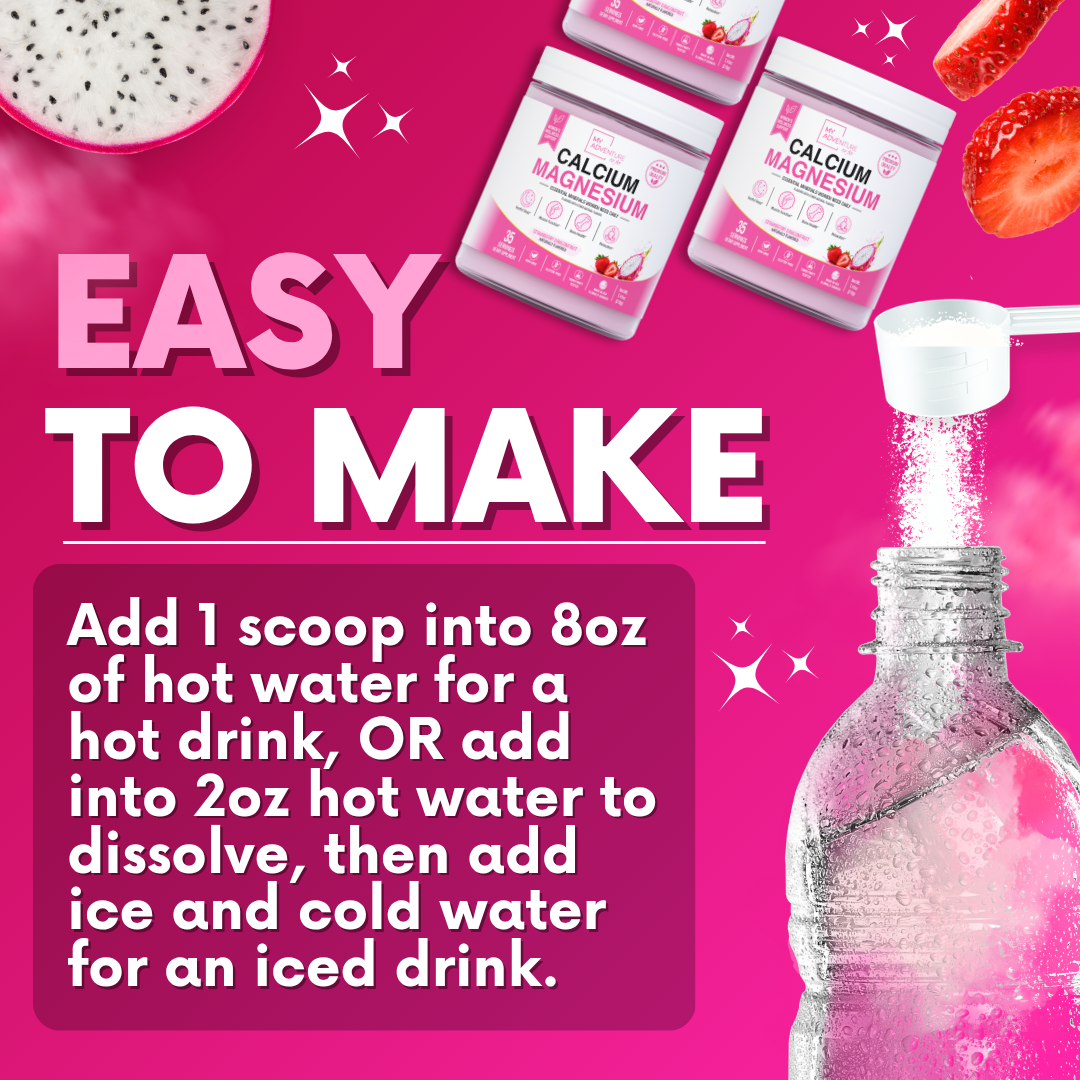 Strawberry Dragon Fruit Calcium Magnesium - 30 Servings | Zero Sugar Stress & Cramp Support