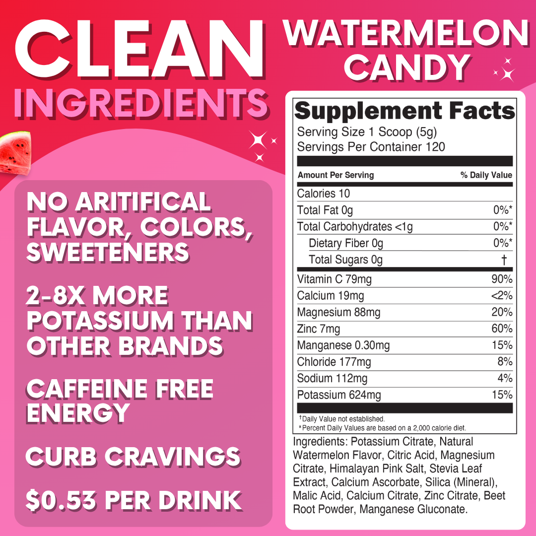 Watermelon Candy Electrolytes | ZERO SUGAR Hydration | FAMILY SIZE - 120 Servings