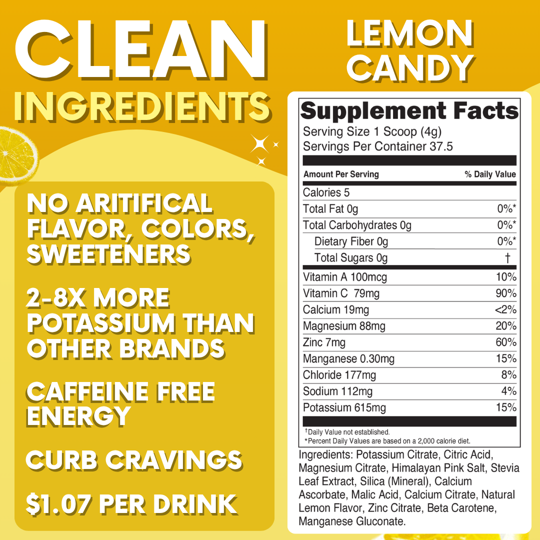 Lemon Candy Electrolytes | ZERO SUGAR Hydration | 37 Servings