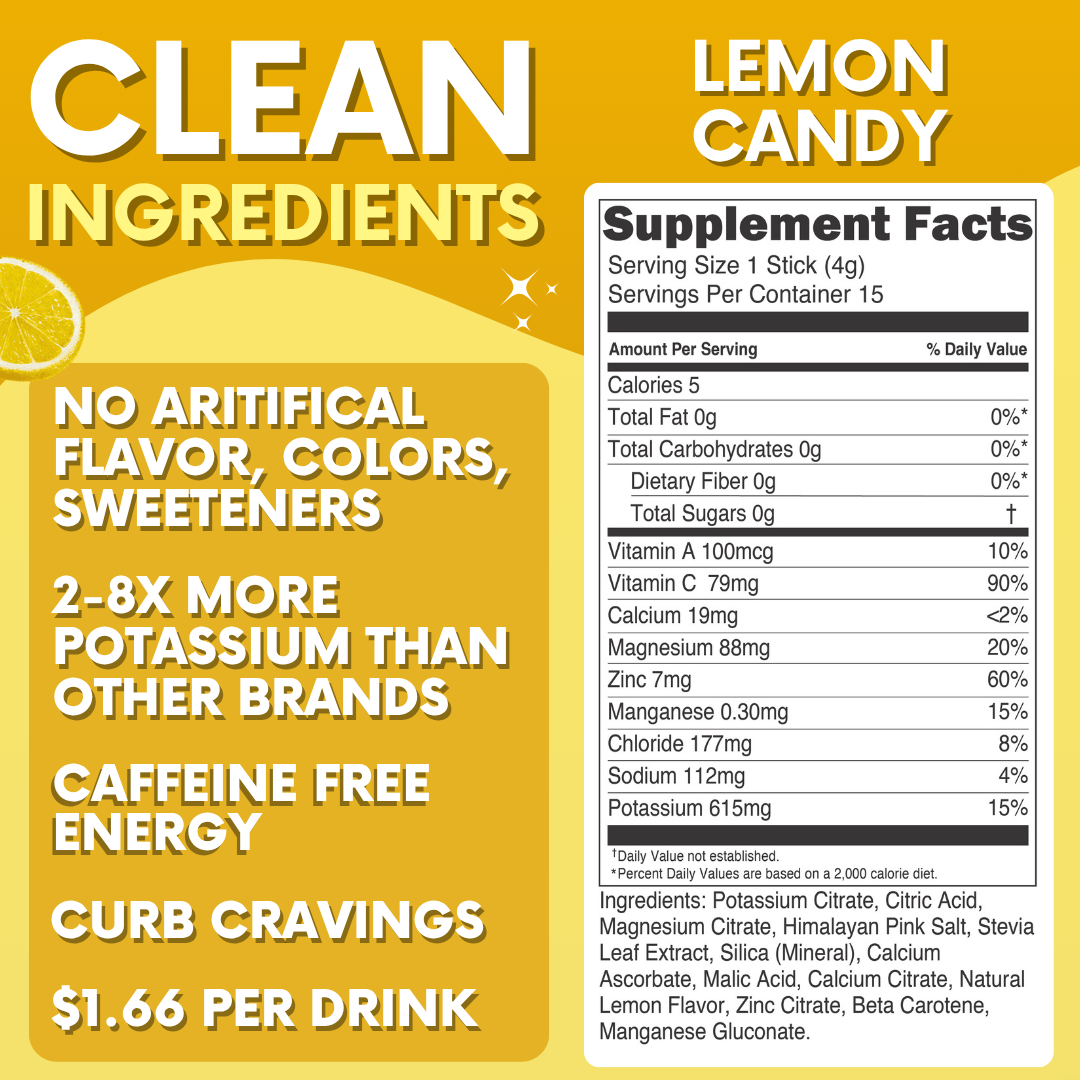 Lemon Candy Electrolytes | ZERO SUGAR Hydration | 15 Count Sticks