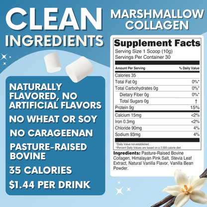 Marshmallow Vanilla Collagen Bovine Hydrolyzed - ZERO SUGAR - 30 Servings