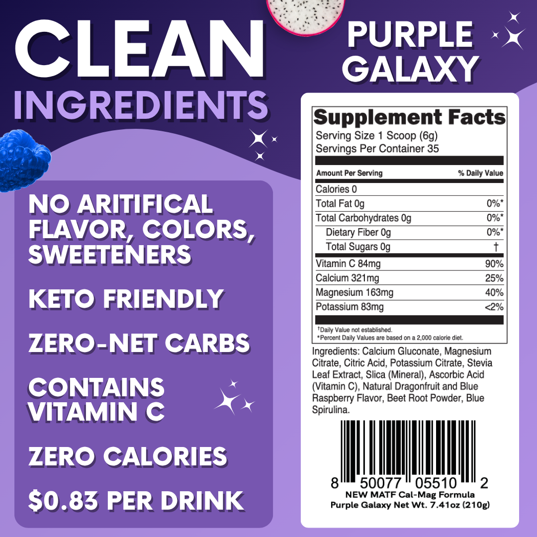 RELAXING DRINK MIX Stress & Cramp Support | Purple Galaxy Calcium & Magnesium | ZERO SUGAR | 35 Servings