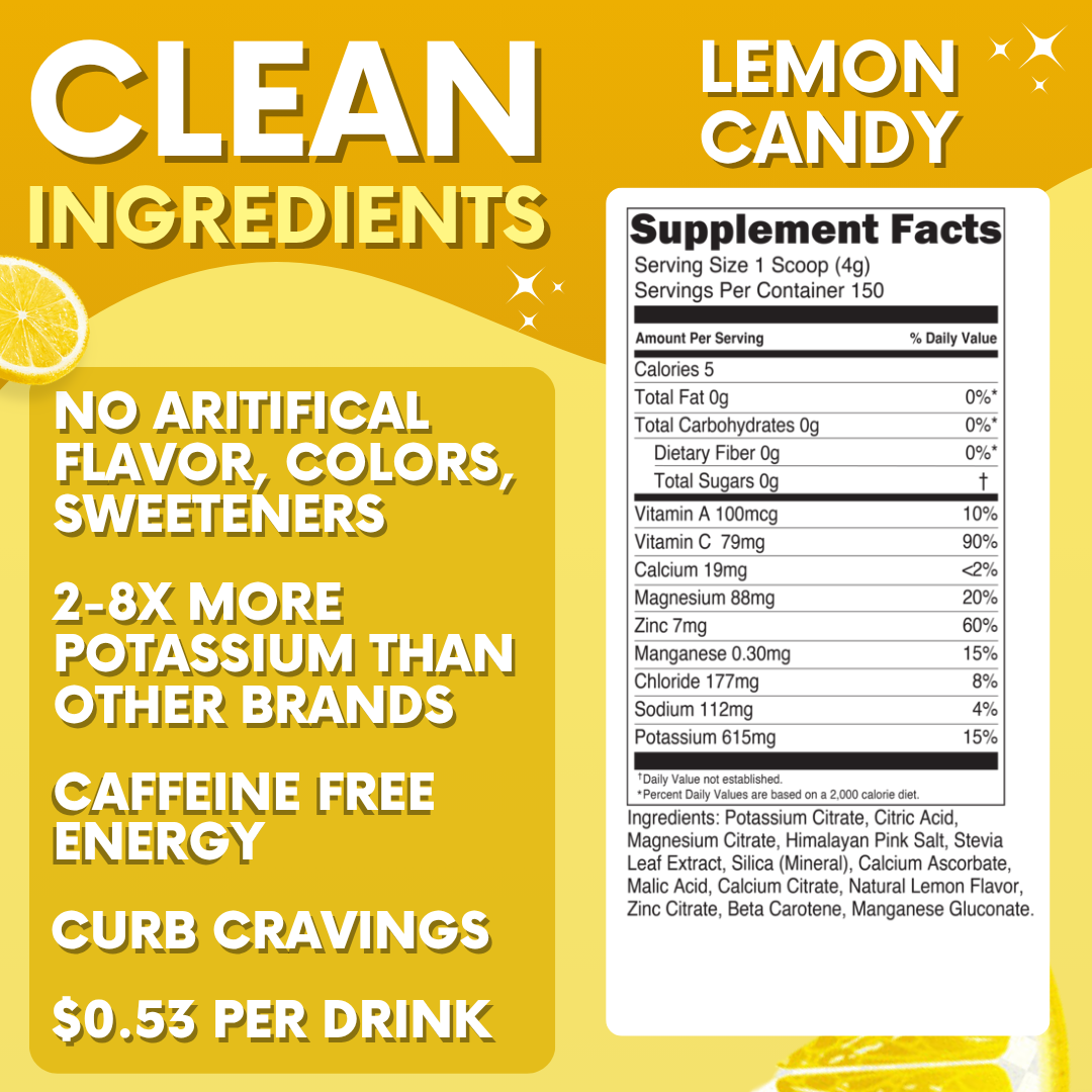 Lemon Candy Electrolytes | ZERO SUGAR Hydration | FAMILY SIZE - 150 Servings