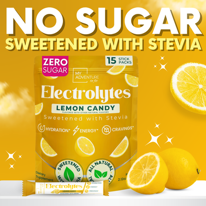 Lemon Candy Electrolytes | ZERO SUGAR Hydration | 15 Count Sticks