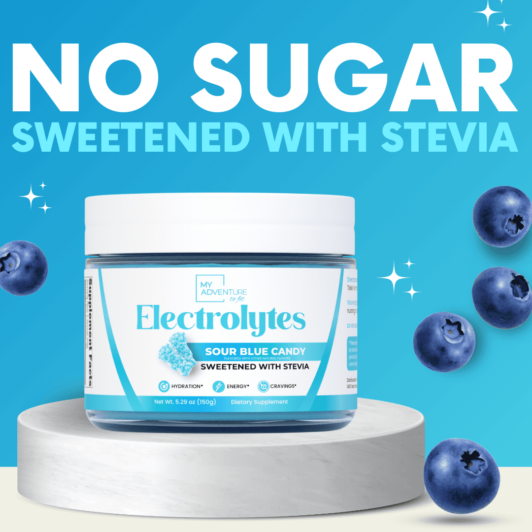 Sour Blue Candy Electrolytes Sugar Free Low Calorie Drink Mix Powder My Adventure to Fit Sugar Free Hydration Tiffany Plate Jar
