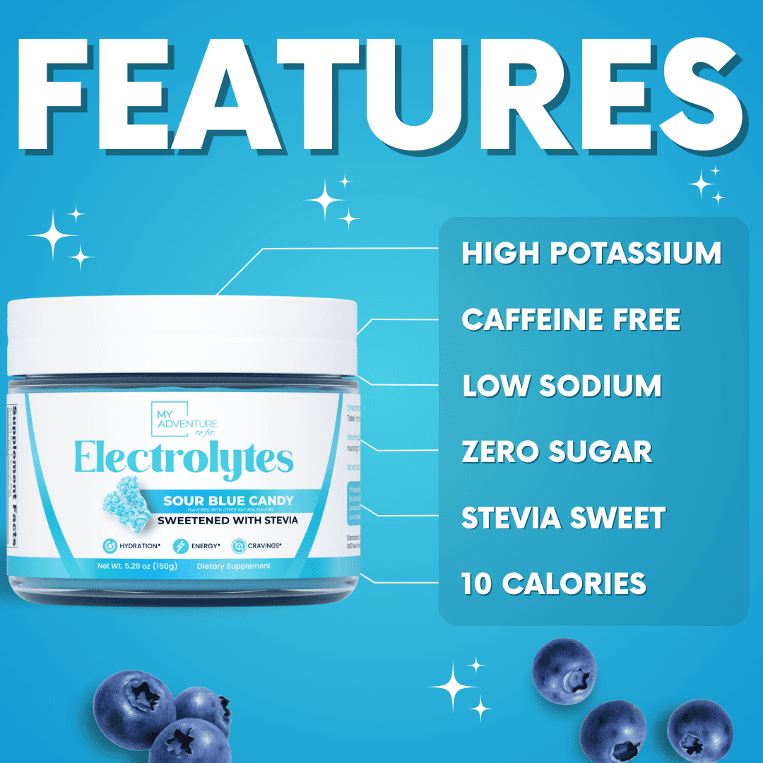 Sour Blue Candy Electrolytes Sugar Free Low Calorie Drink Mix Powder My Adventure to Fit Sugar Free Hydration Tiffany Plate Jar