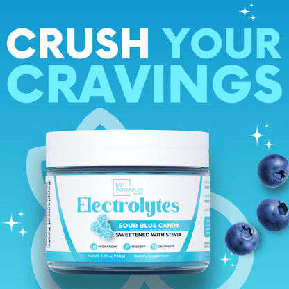 Sour Blue Candy Electrolytes Sugar Free Low Calorie Drink Mix Powder My Adventure to Fit Sugar Free Hydration Tiffany Plate Jar cravings