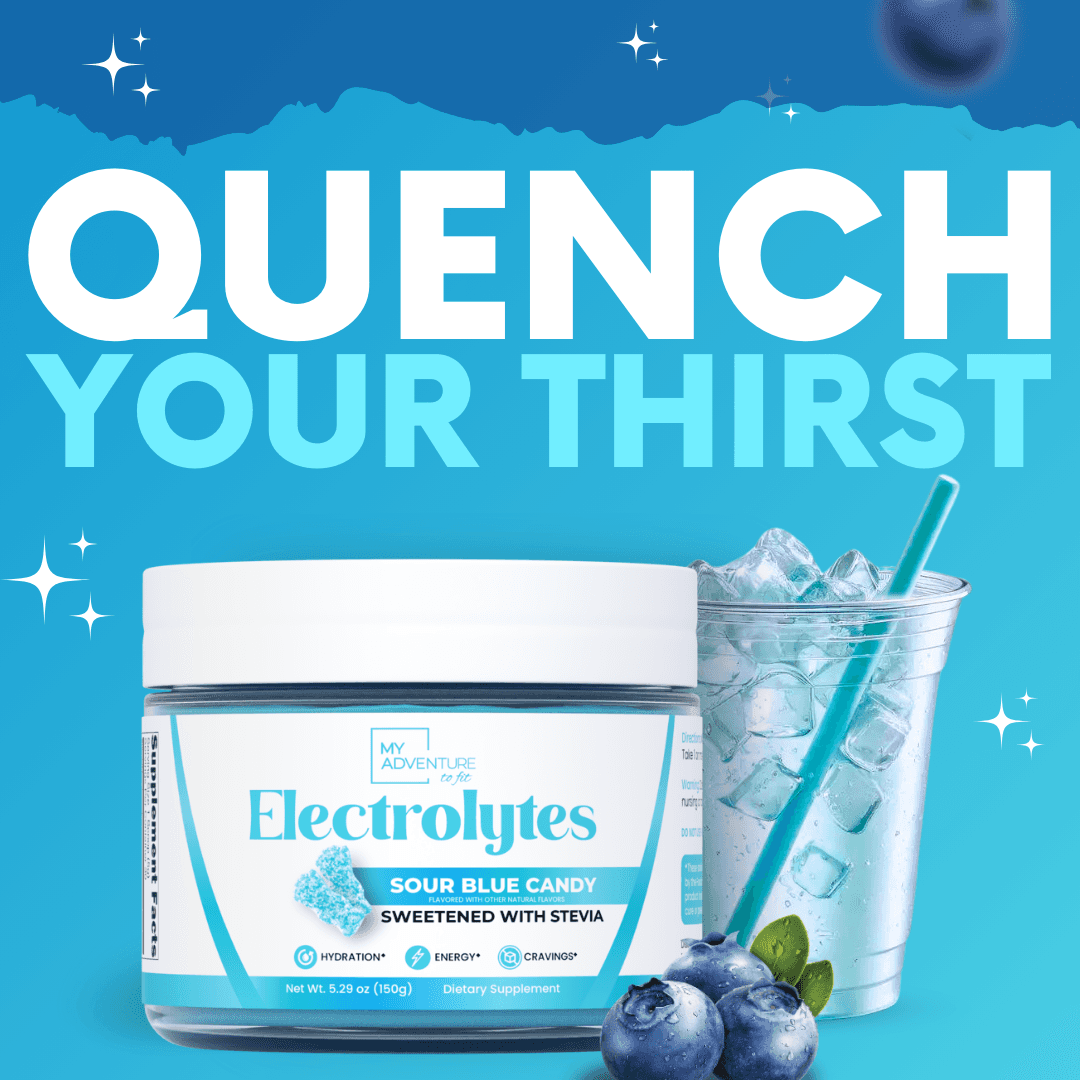 Sour Blue Candy Electrolytes Sugar Free Low Calorie Drink Mix Powder My Adventure to Fit Sugar Free Hydration Tiffany Plate Jar thirst quenching