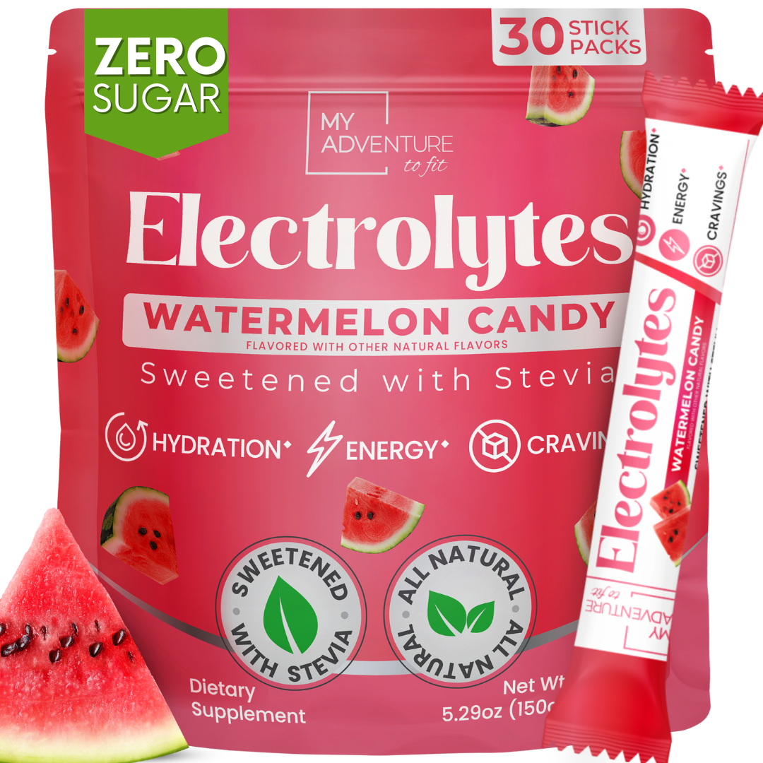 watermelon candy electrolytes stick packs my adventure to fit dye free no artificial flavors stevia sweetened low carb keto best tasting electrolytes 