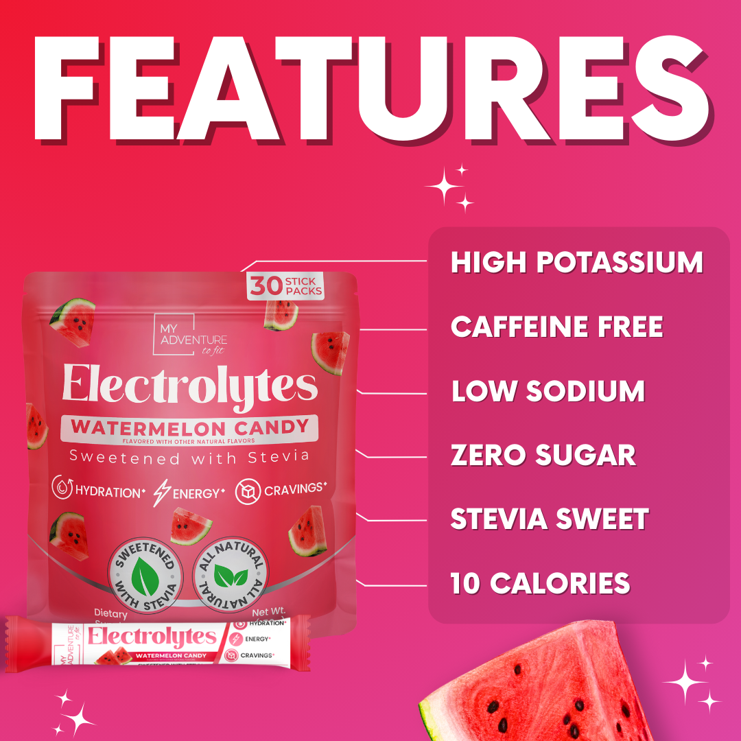 watermelon candy electrolytes stick packs my adventure to fit dye free no artificial flavors stevia sweetened low carb keto best tasting electrolytes caffeine free