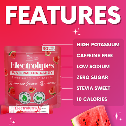 watermelon candy electrolytes stick packs my adventure to fit dye free no artificial flavors stevia sweetened low carb keto best tasting electrolytes caffeine free