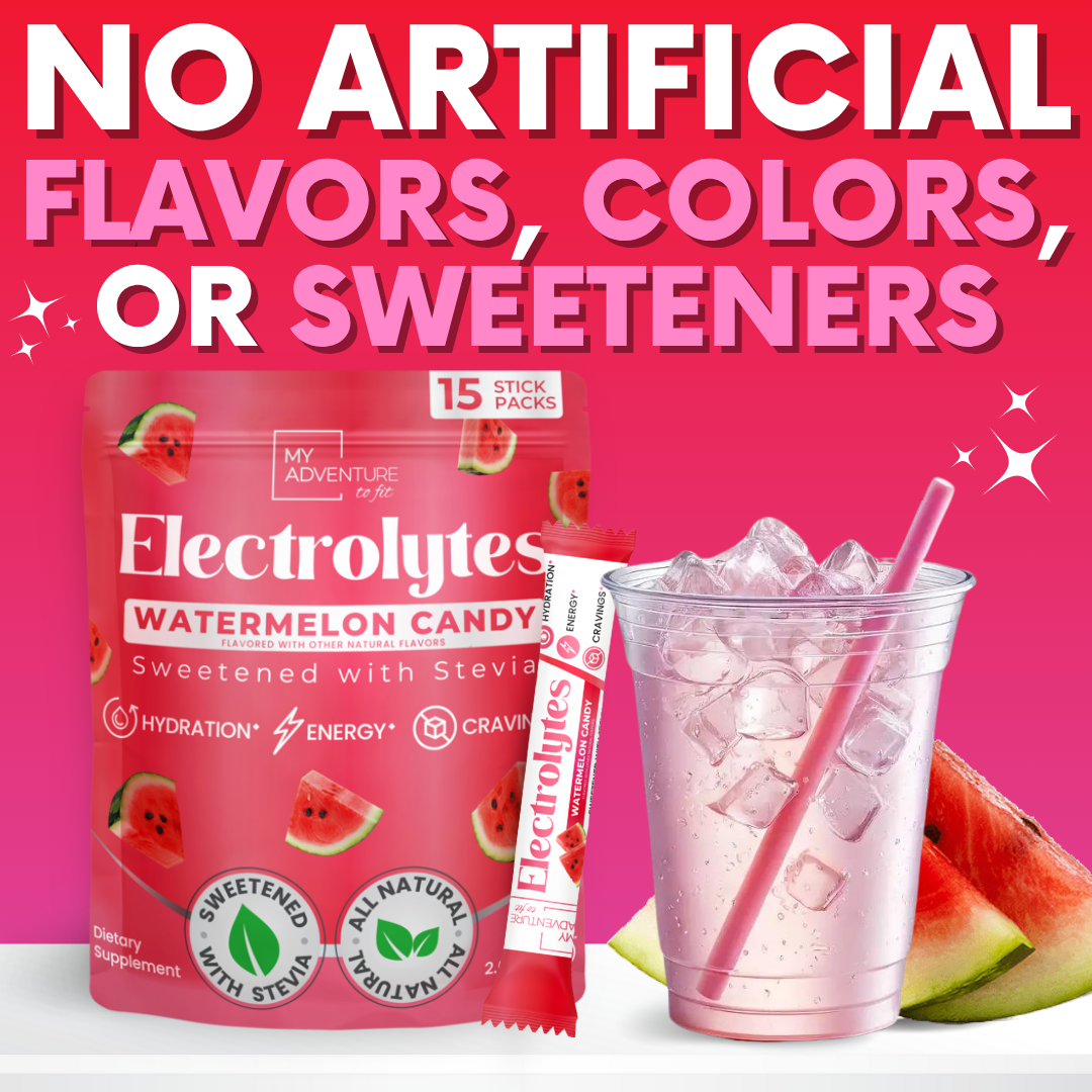 watermelon candy electrolytes stick packs my adventure to fit dye free no artificial flavors stevia sweetened low carb keto best tasting electrolytes 
